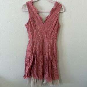 Francesca's Collections Rose Lace V-Neck Mini Dress